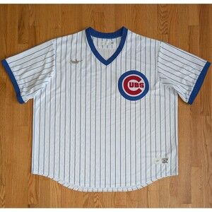 Chicago Cubs Jersey Mens 3XL White Blue Nike Cooperstown Collection Pin Stripe